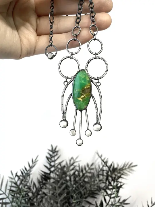 Chrysocolla Moon Flower Pendant
