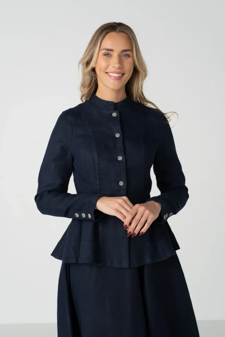 Peplum – Twill Linen Jacket with Mandarin Collar