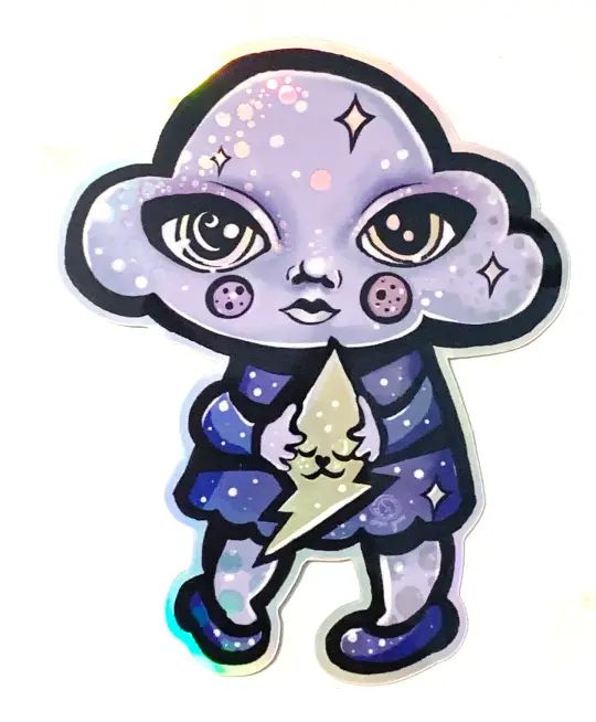 Clara Cloud and Bolty Cat Holographic Sticker