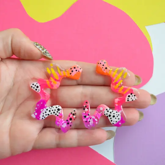 Squiggle Abstract Art Doodle Earrings in Orange and Pink