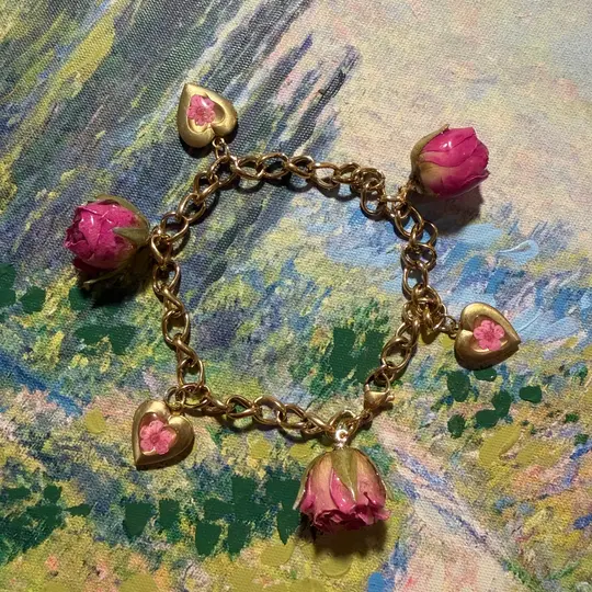 Ivana - Gold Real Rose Charm Bracelet (PREORDER)