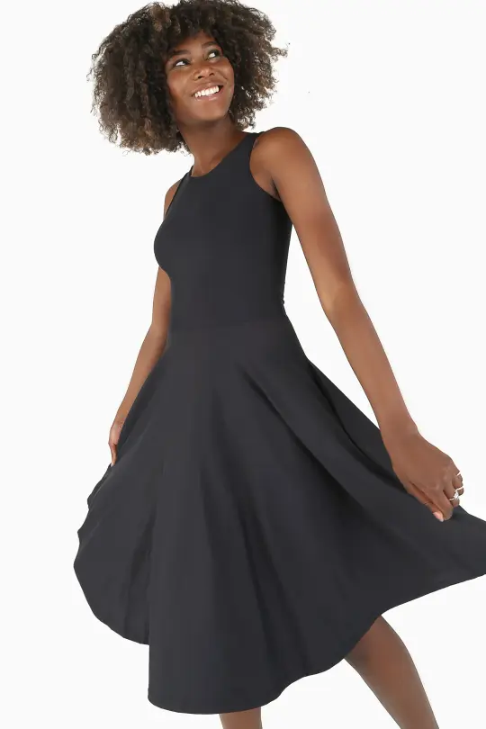 Matte Black Princess Midi Dress