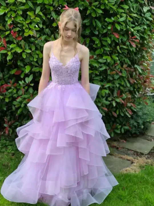 Charming Lavender Prom Dress ,A-Line Spaghetti Straps Tulle Corset Maxi Evening Dress RS885