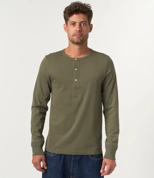 206 Loopwheeled Classic Fit Midweight Long Sleeve Henley