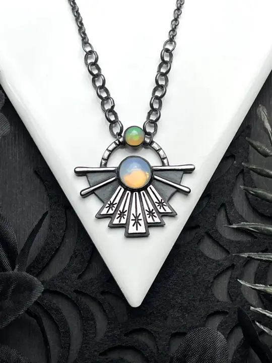 Dawning Necklace with Vintage Glass & Opal