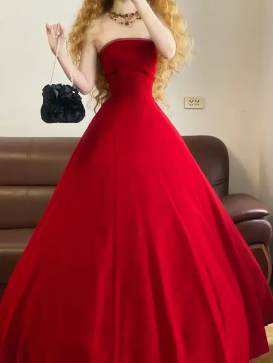 Red Strapless Waist-Cinched Puff-Skirt Ball Gown & Bridal Gown R7370