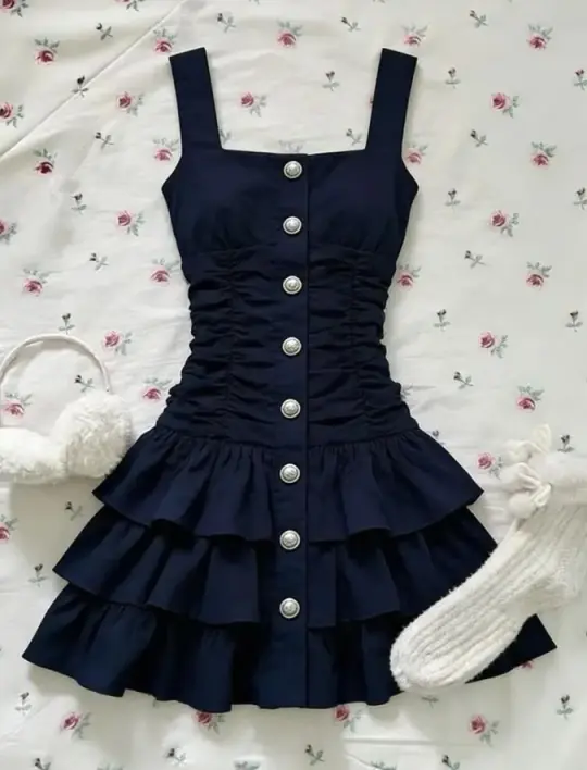 Pretty Navy Homecoming Dress , Frilled Silky Corset Mini Evening Dress RS1474