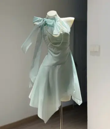 Elegant Mint Green Homecoming Dress A-Line High Collar Corset Mini Prom Dress RS680