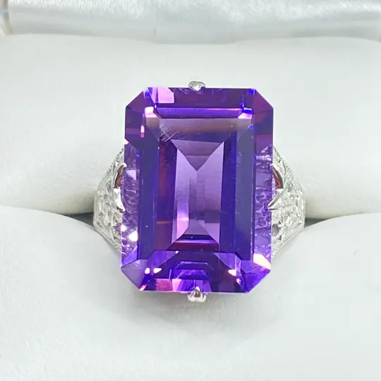 Natural Purple Amethyst Ring, Size 7, White Gold plated Sterling Silver Filigree Vintage Jewelry #D202 - Ready to Ship