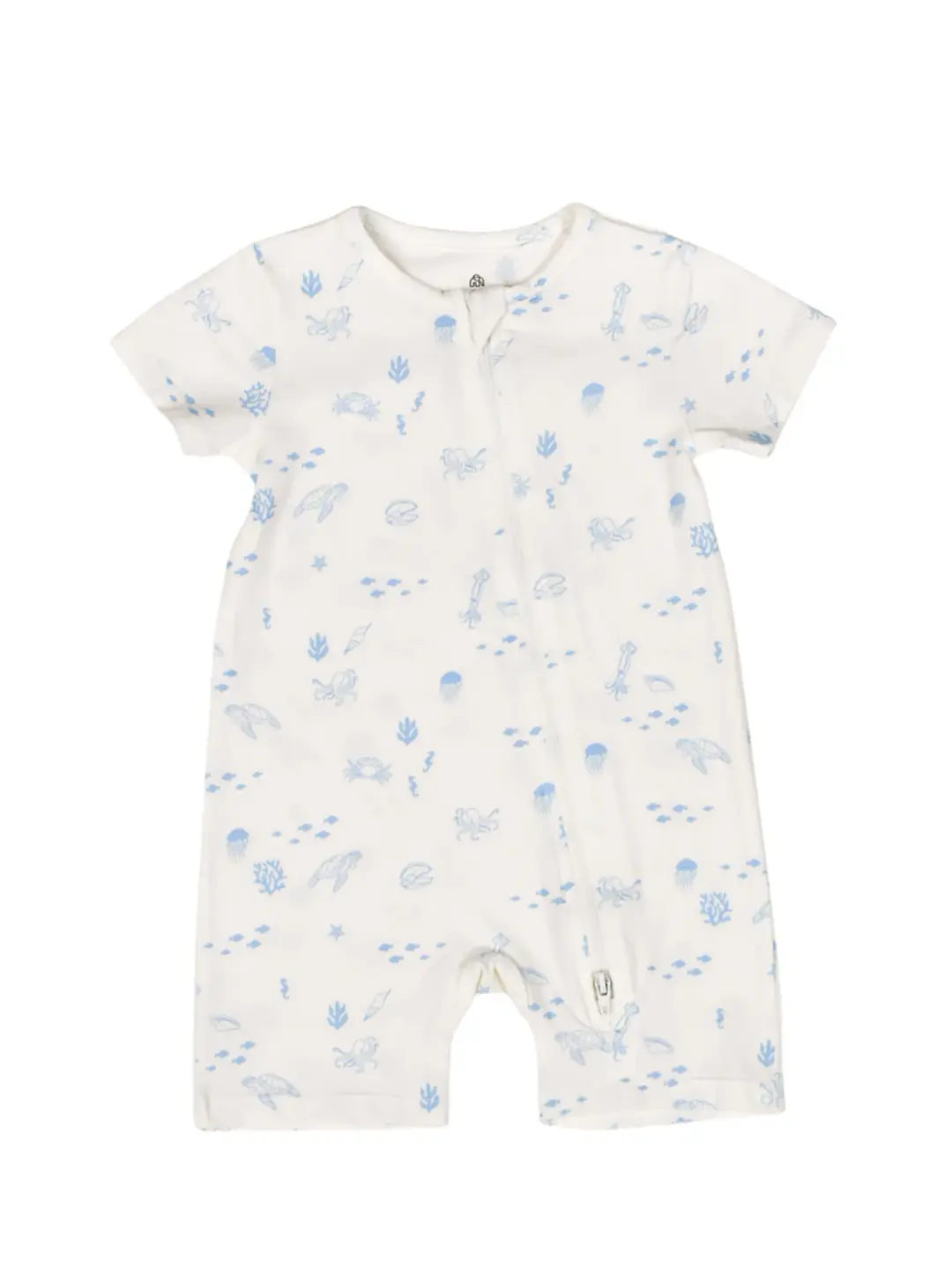 Short-Sleeve Zip Romper - Blue Sea Creatures