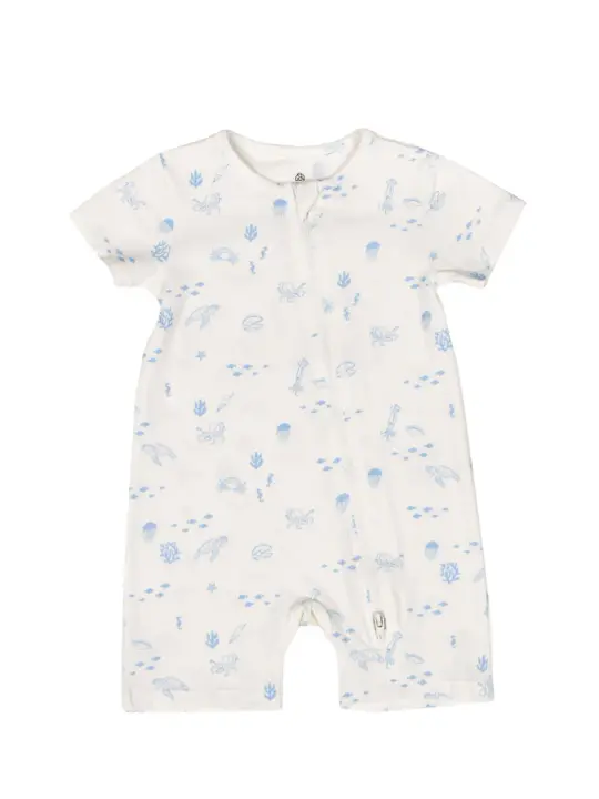 Short-Sleeve Zip Romper - Blue Sea Creatures