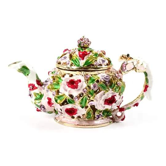 Teapot Trinket with Flowers and Dragonfly Box