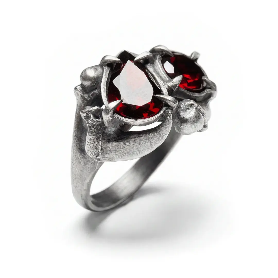 * Sold Out * Midnight Madness. Cat claw and Garnet Ring. *Limited*