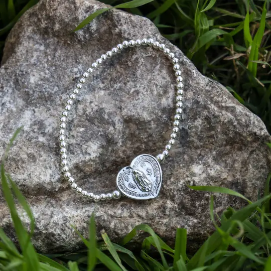 Sterling Silver Virgen De Guadalupe Heart Bracelet