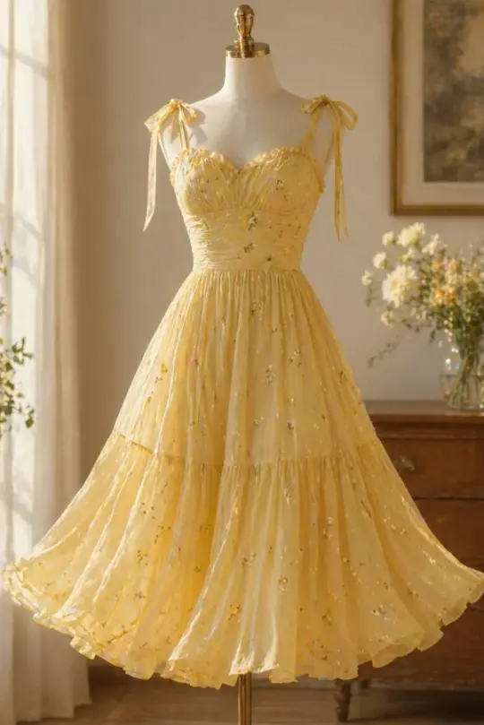Bright Yellow Prom Dress ,Floral Corset Maxi Summer Dress Cami Dress RS1237