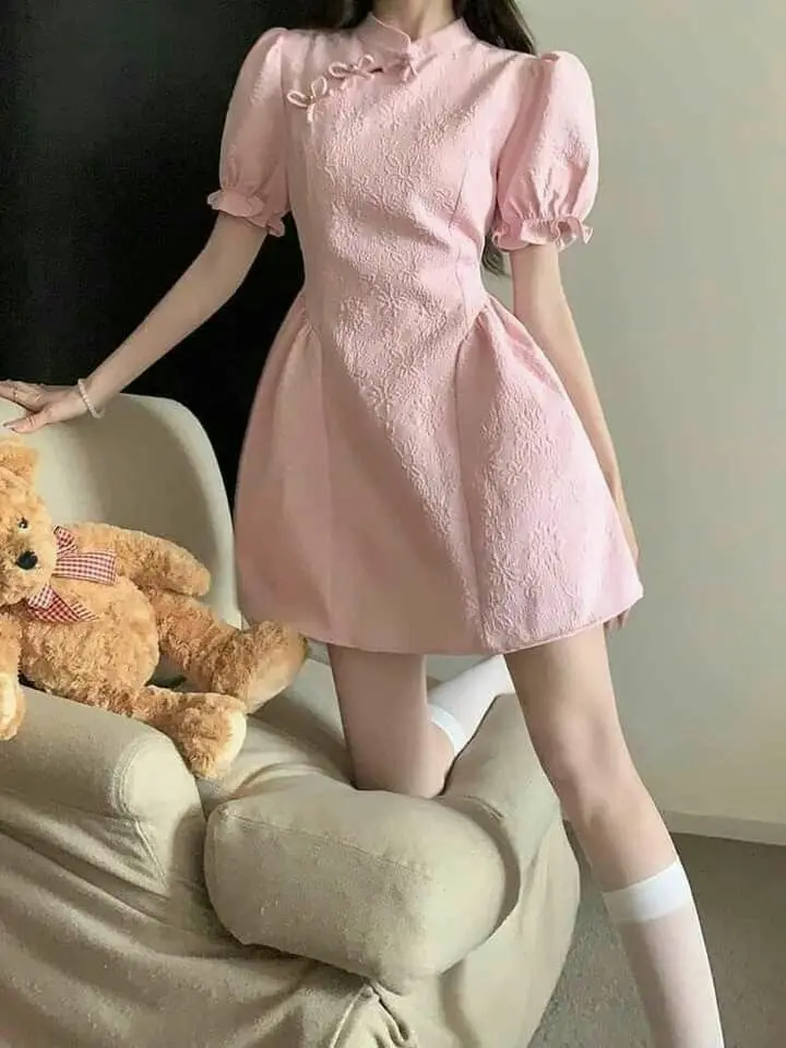 Pink Chinese style short cheongsam skirt homecoming dress R3465