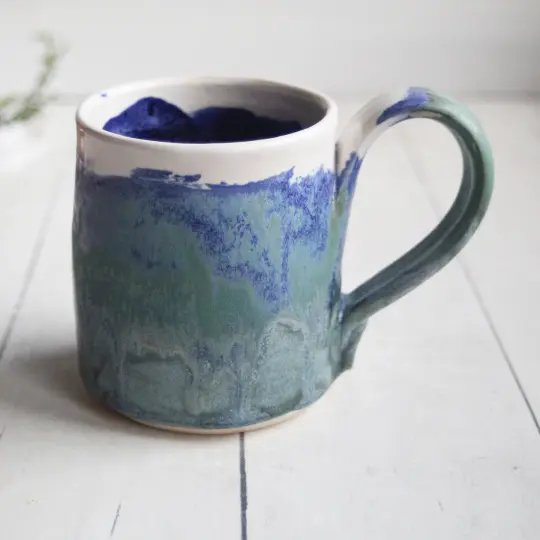 Small Matte Copper Blue Green Handcrafted Pottery Mug, 10 Ounce, Made in USA