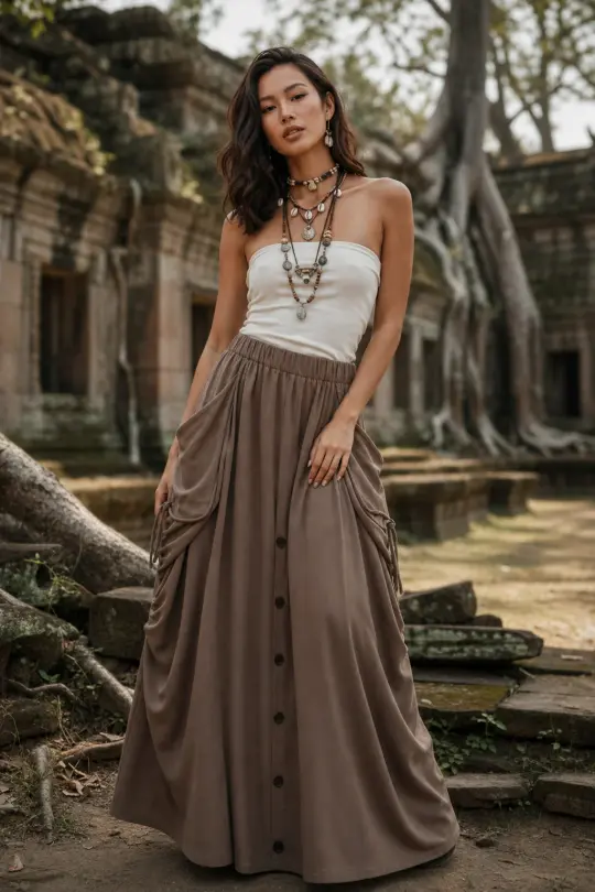 2-in-1 Maxi Skirt Palazzo Pants Desert Orchid