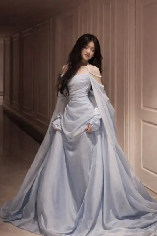 Gentle Flowy Women's Prom Gown Pale Blue Corset Maxi Evening Dress Birthday Dress — Fall Outfit 2026 New RS3185