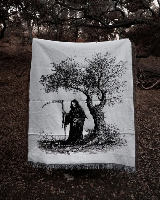 'Scythe & Silence' Woven Tapestry Blanket