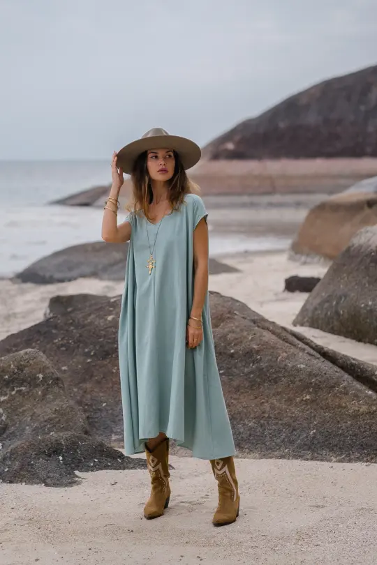 Maxi Dress Ewan Sage With Pockets