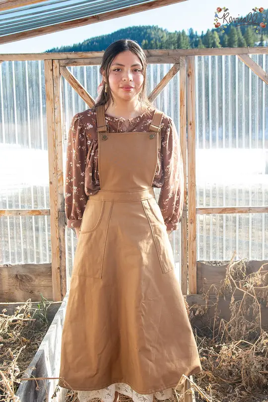Cotton Midi Work Pinafore in Tobacco