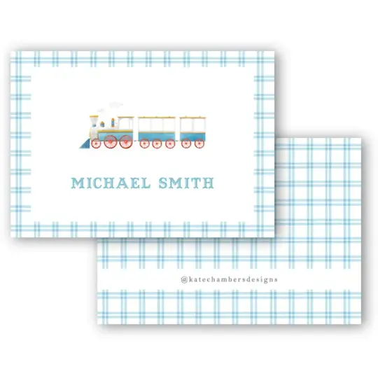 Watercolor Blue Gingham Train Enclosure Card