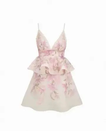 Sweet Blush Pink Floral A-Line V-neck Tiered Mini Prom Dress Homecoming Dress RS314