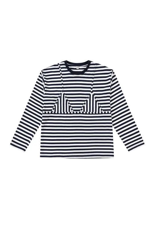 Bikini Bod Cotton Stripe Long Sleeve Tee Navy/White