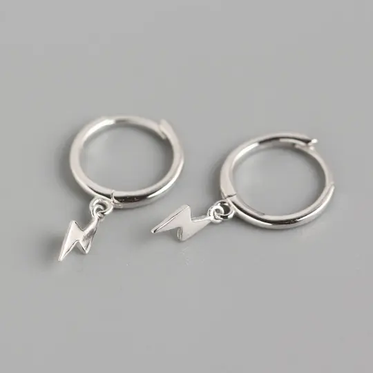 Lightning Bolt Droop Hoop Earrings (Silver 925)