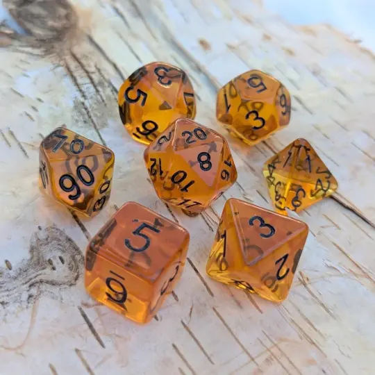 ✨ Amber Gems Dice Set. Clear Brown Auburn TTRPG Dice