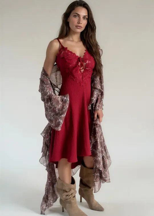 Solene Dress in Crimson