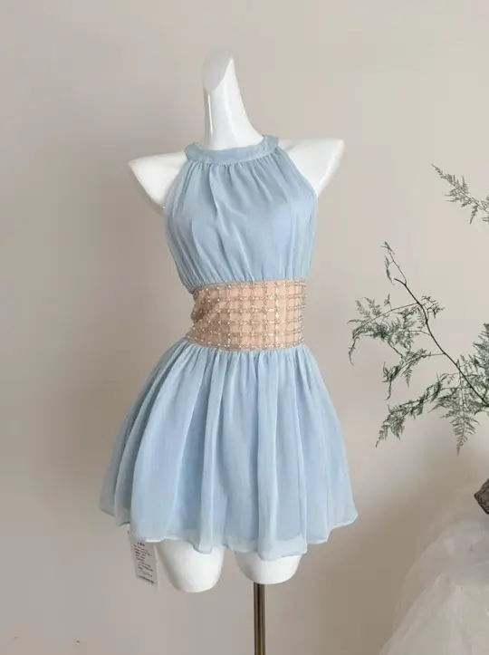 Fresh Contrast Homecoming Dress , Flowy Embroidery Corset Mini Summer Dress RS1465