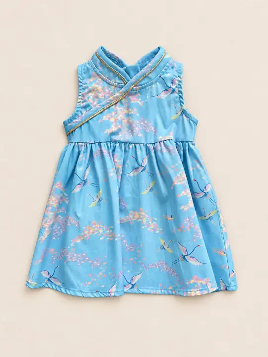 Flare Cheongsam - Blue Cranes