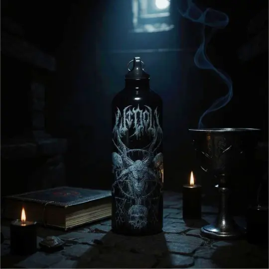 Occult Gothic Metal Water Bottle with Satanic Skull & Goat Design