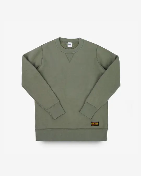 14oz Ultra Heavyweight Loopwheel Cotton Crew Neck Sweat - Olive