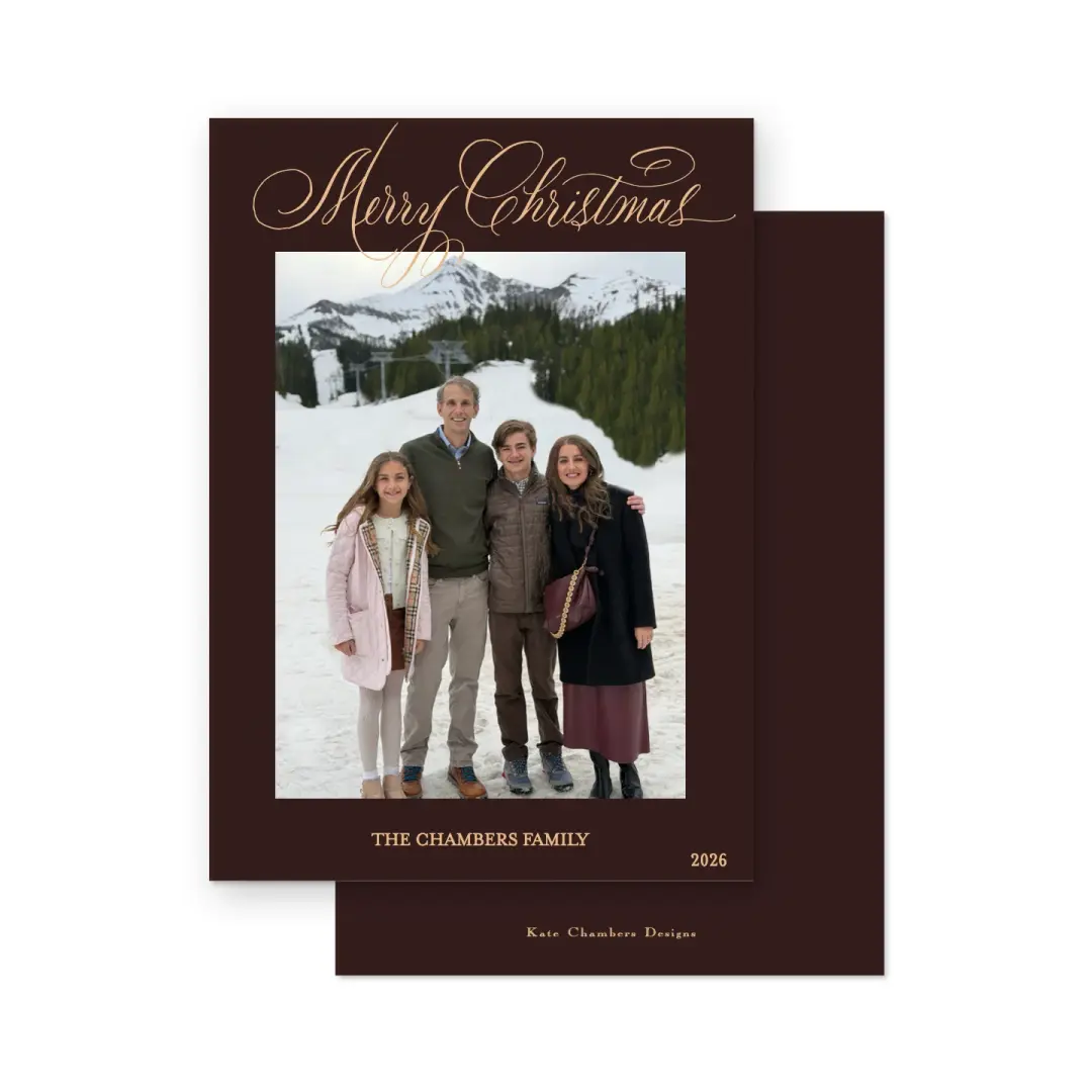 Peach and burgundy "Merry Christmas " Holiday Card