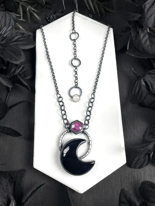 Ruby & Black Onyx Moon Necklace