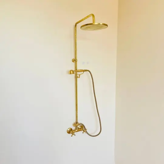 Unlacquered Brass ShowerHead with Handheld Shower
