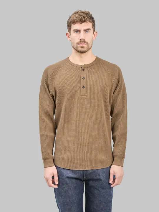 Wonder Looper Iron Mordant Foxfibre® Heavyweight Waffle Henley Coyote 80
