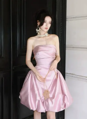 Princess Style Pink Strapless Mini Women Dress Party Dress Birthday Dress RS073