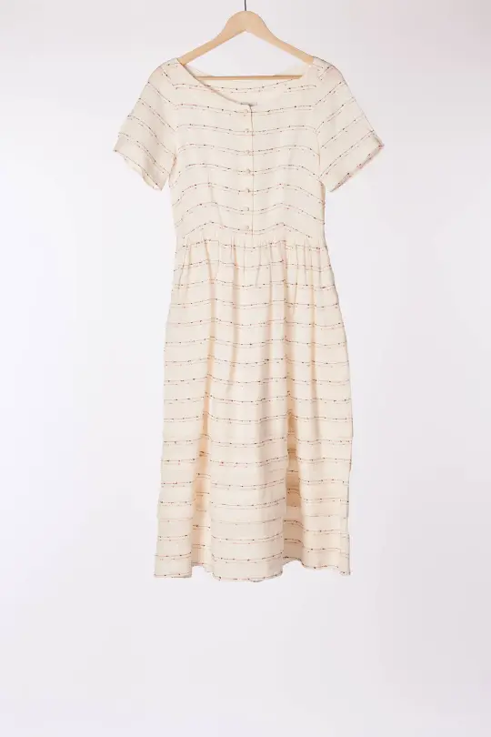 Eyre Dress, Short Sleeve, Pink Stripe On White