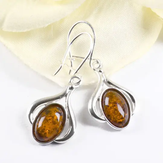 Amber Oval in Silver Earrings