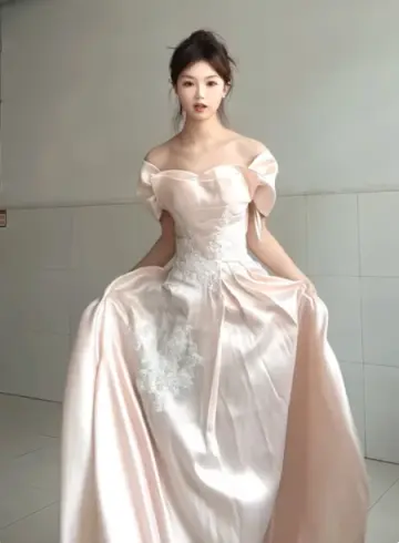 Cute Pink A-Line Portrait Embroidery Maxi Evening Dress Birthday Dress RS351