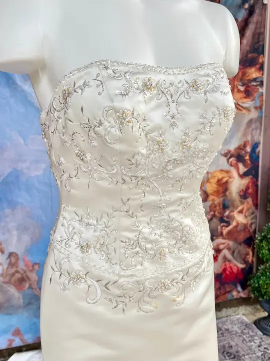 Ivory Embroidered Petite Strapless Mermaid Wedding Dress
