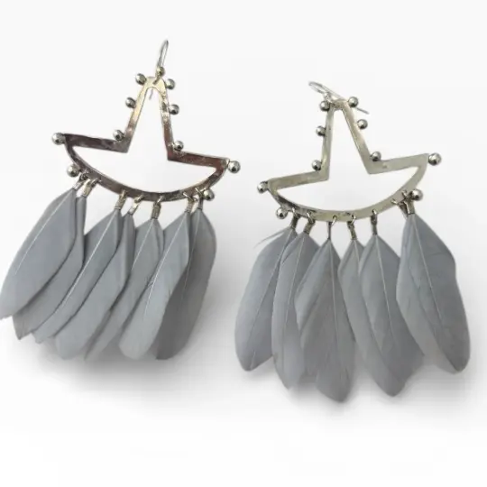 Tumi Earrings in Sterling Silver with silver goose feathers