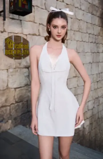 White halter neck lively waist sexy mini skirt homecoming dress R4668