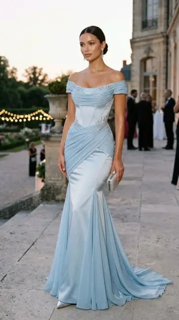 Stunning Mermaid Prom Gown Deep Pale Blue Women's Maxi Evening Dress Birthday Dress RS2824