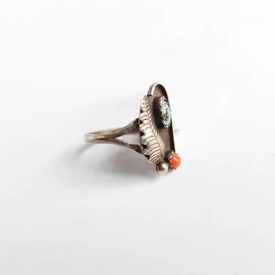 Turquoise and Coral Ring Size 6.75