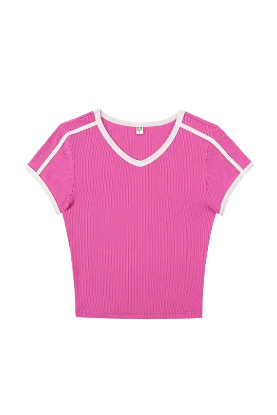 5 left - Sporty Tencel Rib Baby Tee Pink/White